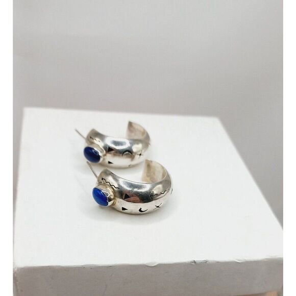 Vintage Sterling Silver Lapis Statement Earrings w Symbols Tribal Southwestern - Picture 4 of 13